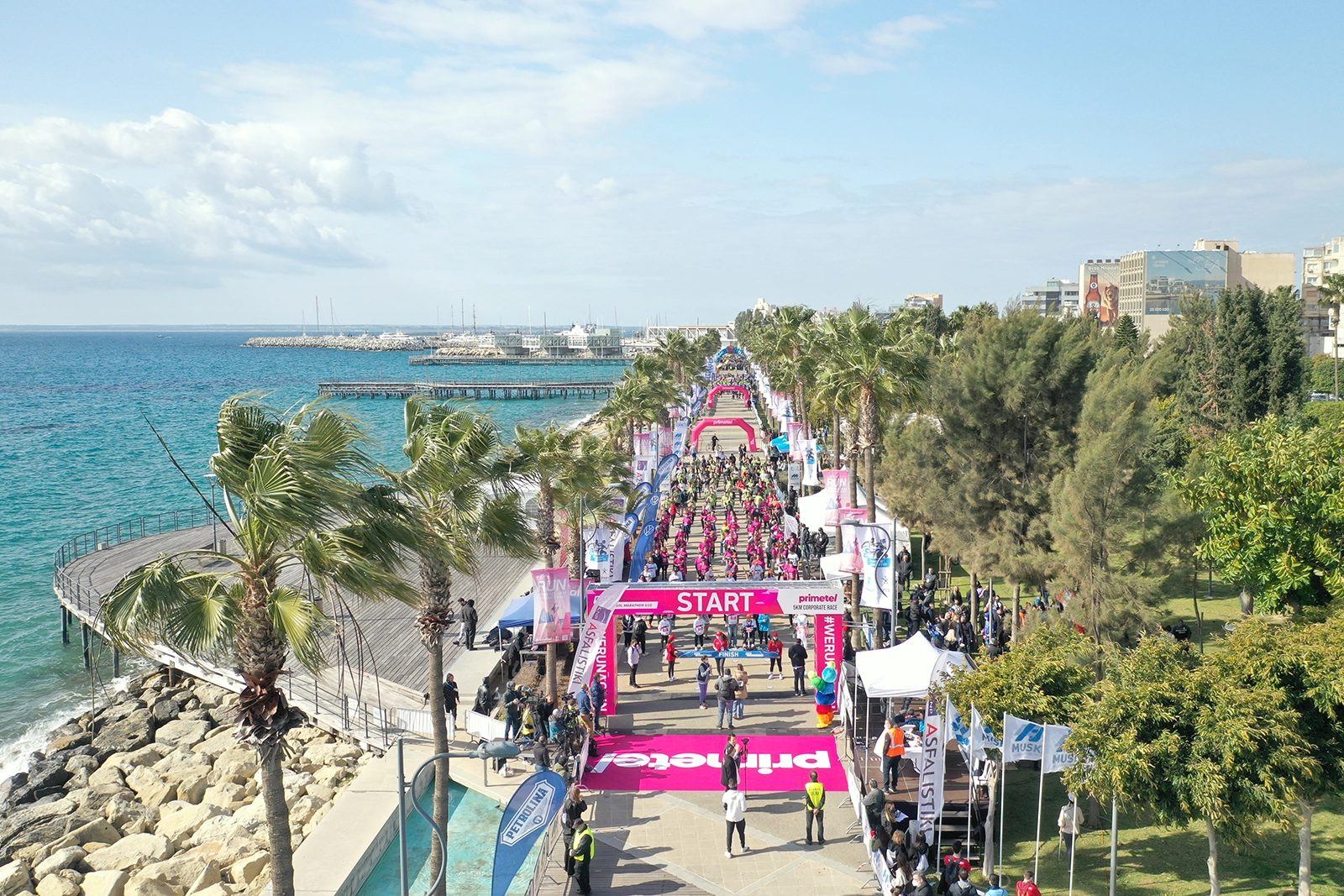 Athletes training on the Cyprus coast at sunset